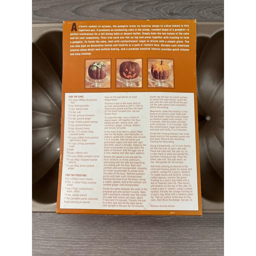 Williams Sonoma The Great Pumpkin Pan Cast Aluminum Nonstick 3D Cake Mold Gold